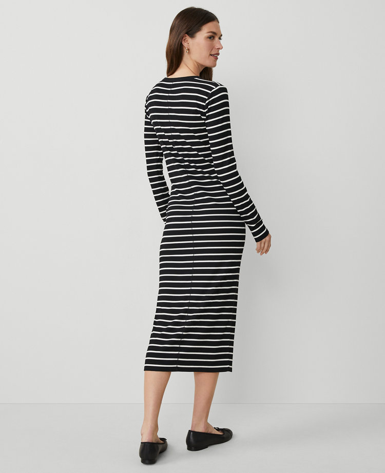 Petite Striped Henley Knit Column Dress