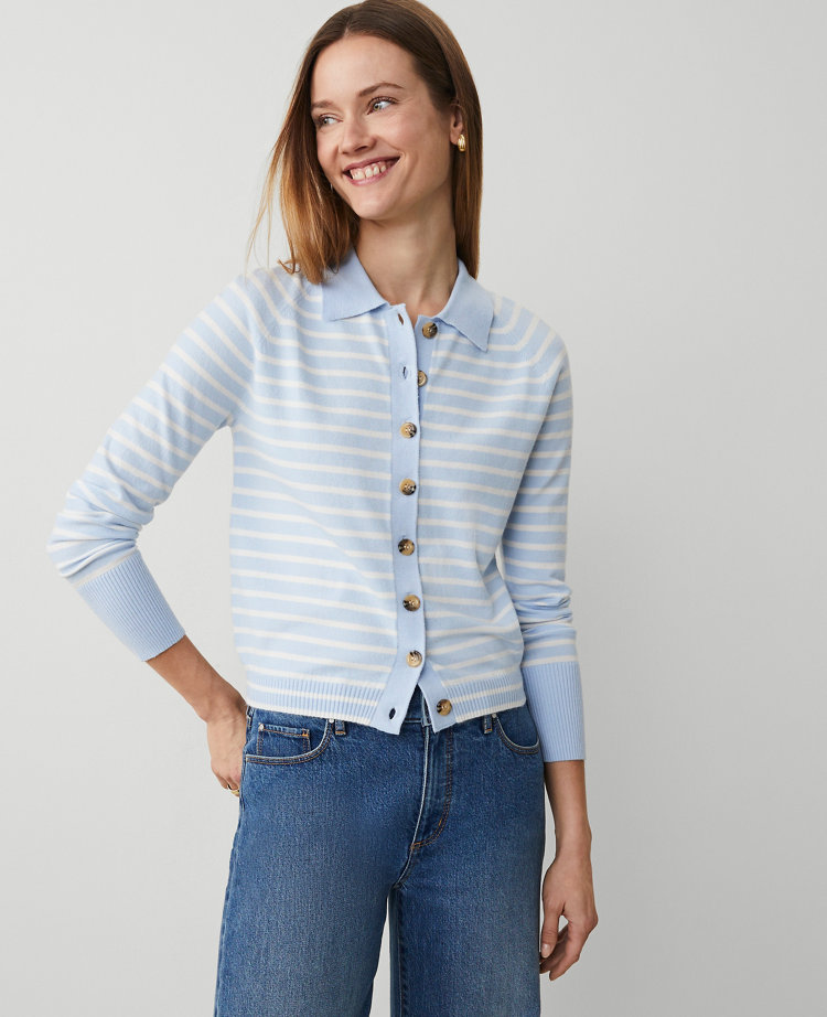 Petite Striped Collared Cardigan