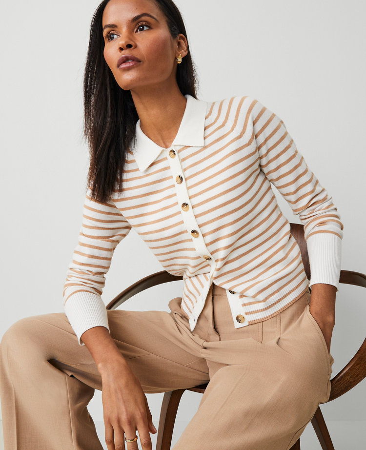 Petite Striped Collared Cardigan carousel Product Image 3