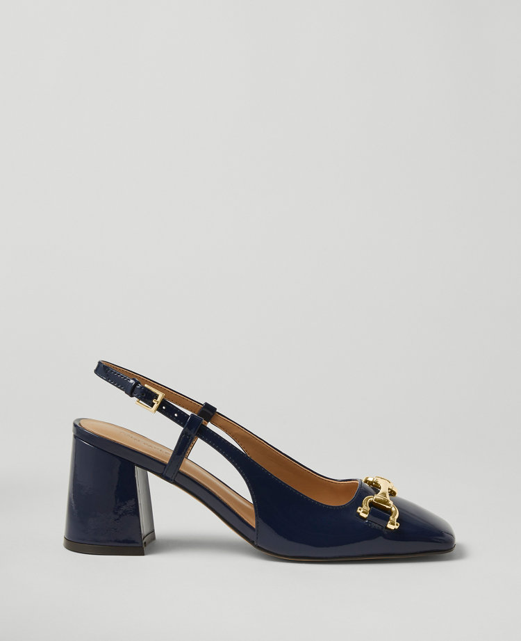 Patent Square Toe Slingback Pumps