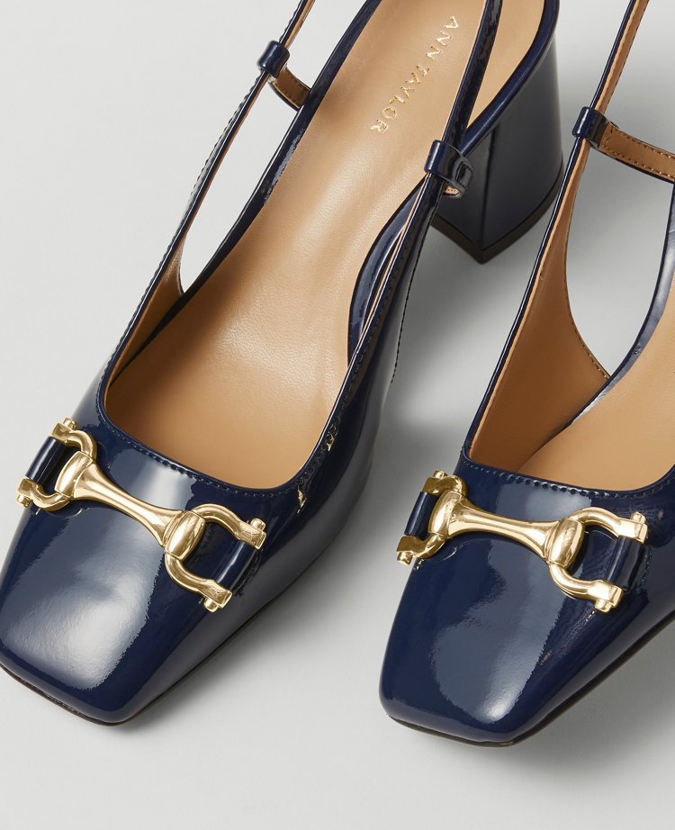 Patent Square Toe Slingback Pumps
