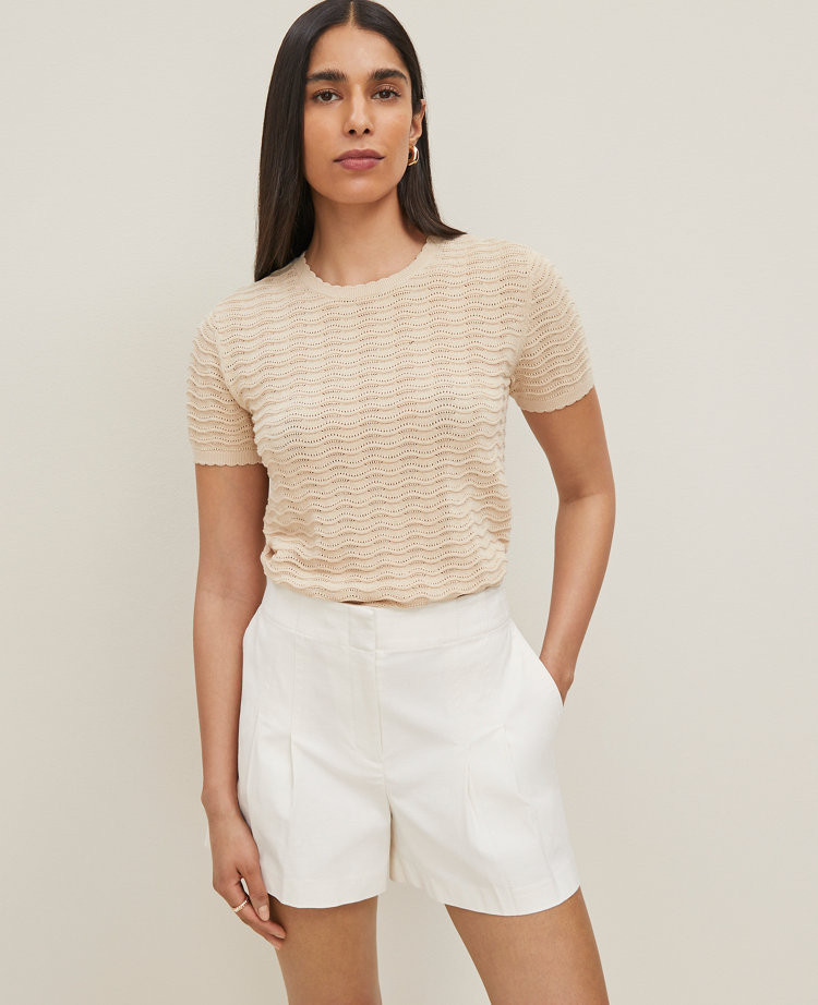 Wavy Stitch Scalloped Sweater Tee