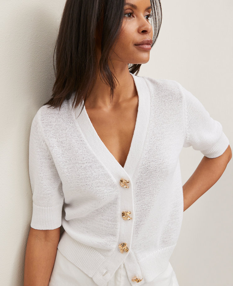 Metallic Button V-Neck Cardigan
