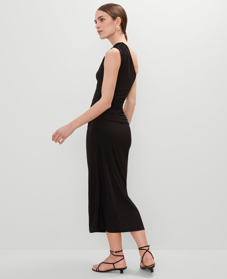 One Shoulder Shirred Midi Dress