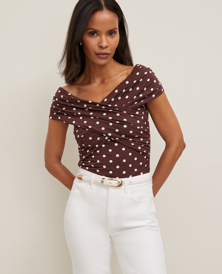Dotted Crisscross Off-The-Shoulder Top