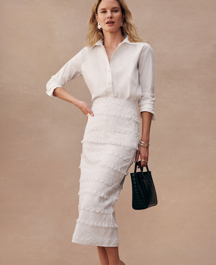 Embroidered Column Midi Skirt