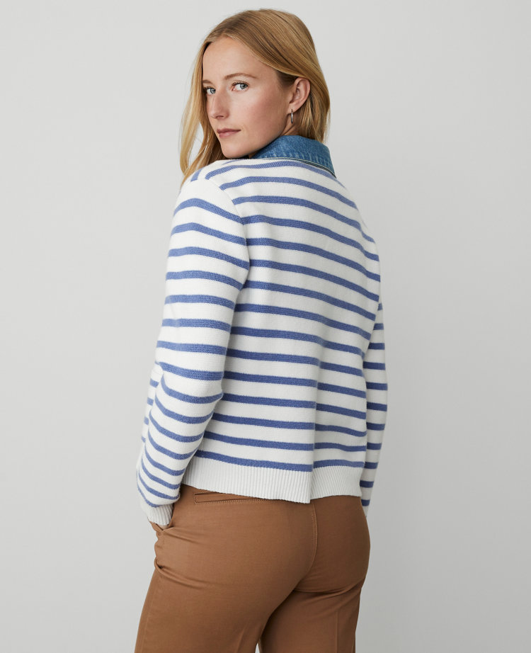 Petite Weekend Collection Striped Denim Sweater Jacket