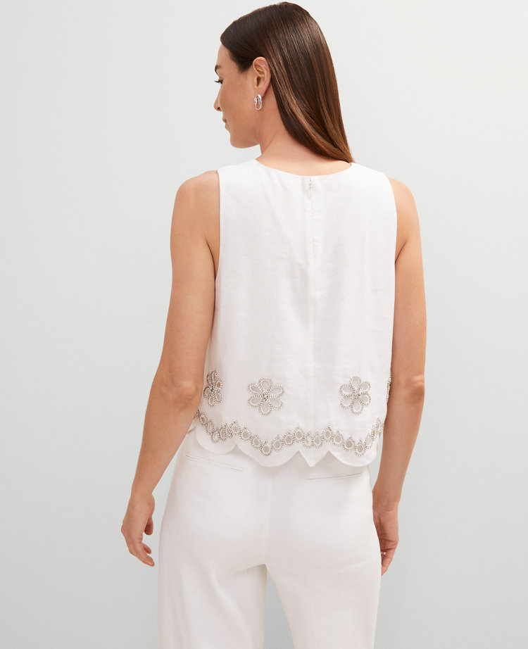 Studio Collection Embroidered Linen Blend Tank Top