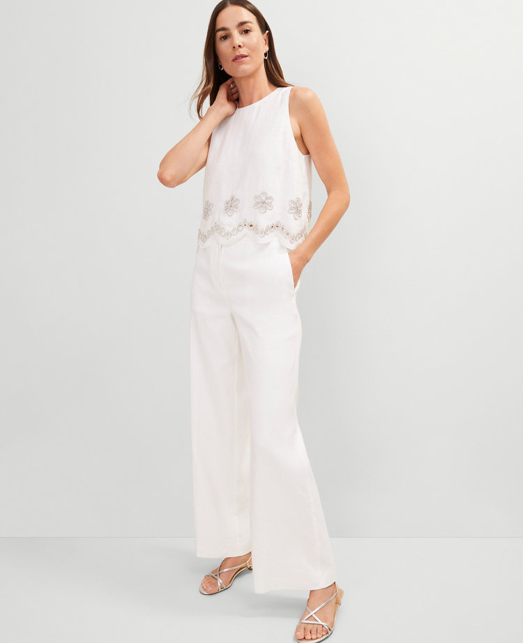 Studio Collection Embroidered Linen Blend Tank Top