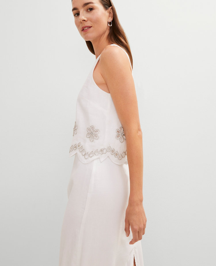 Studio Collection Embroidered Linen Blend Tank Top
