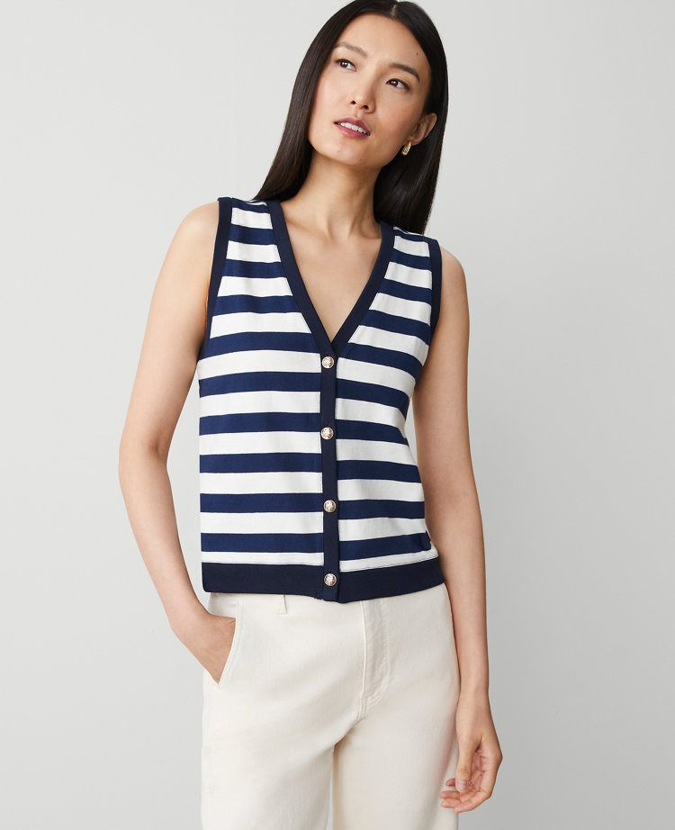 Petite Striped V-Neck Vest carousel Product Image 2