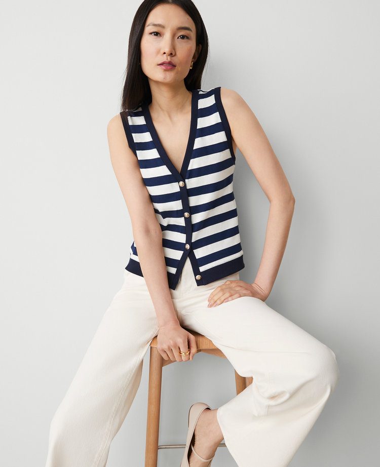 Petite Striped V-Neck Vest carousel Product Image 1