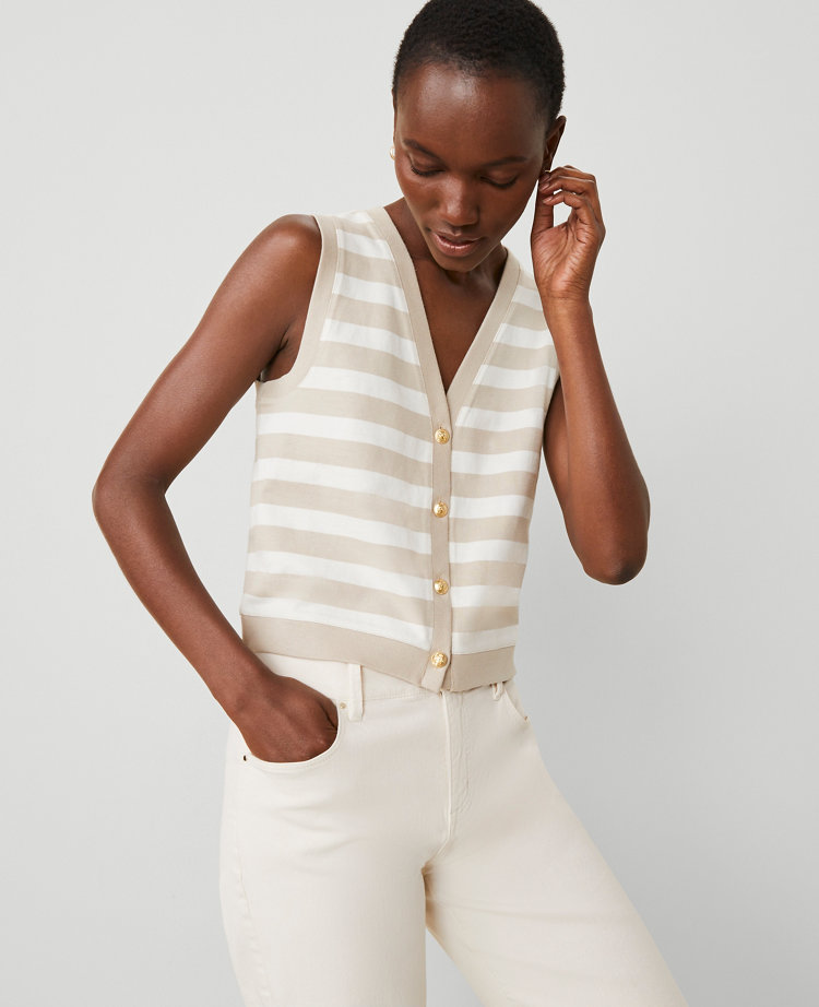 Petite Striped V-Neck Vest