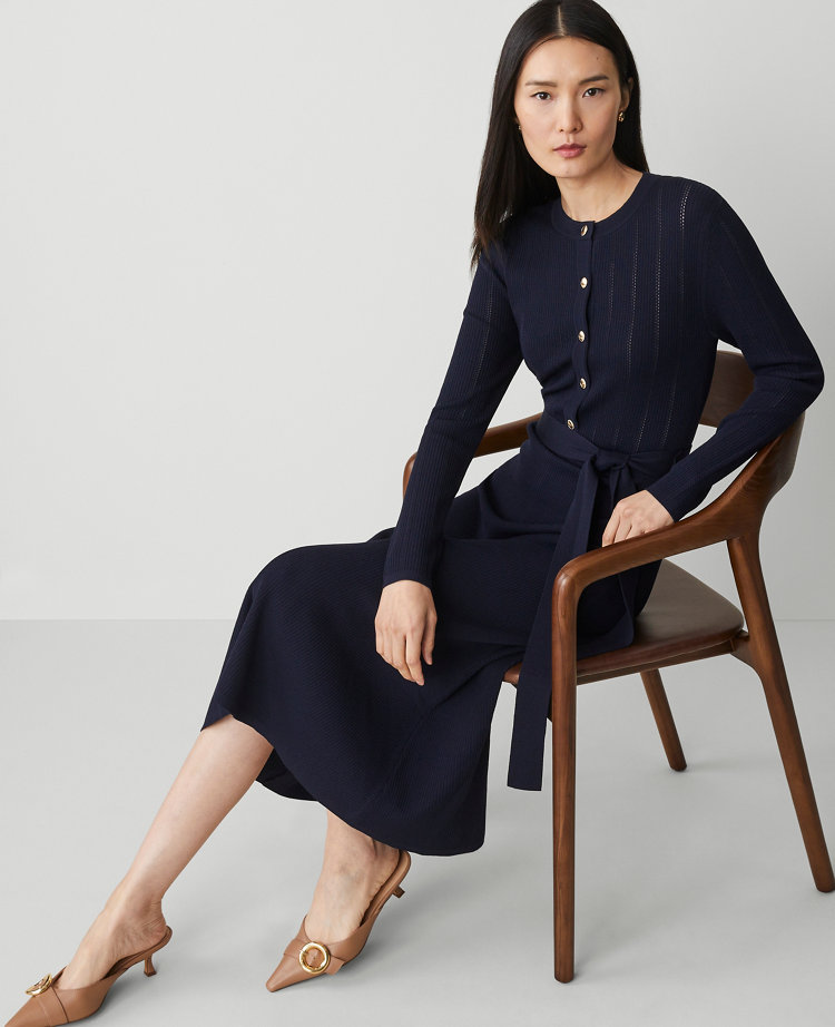 Petite Ribbed Henley Sweater Dress
