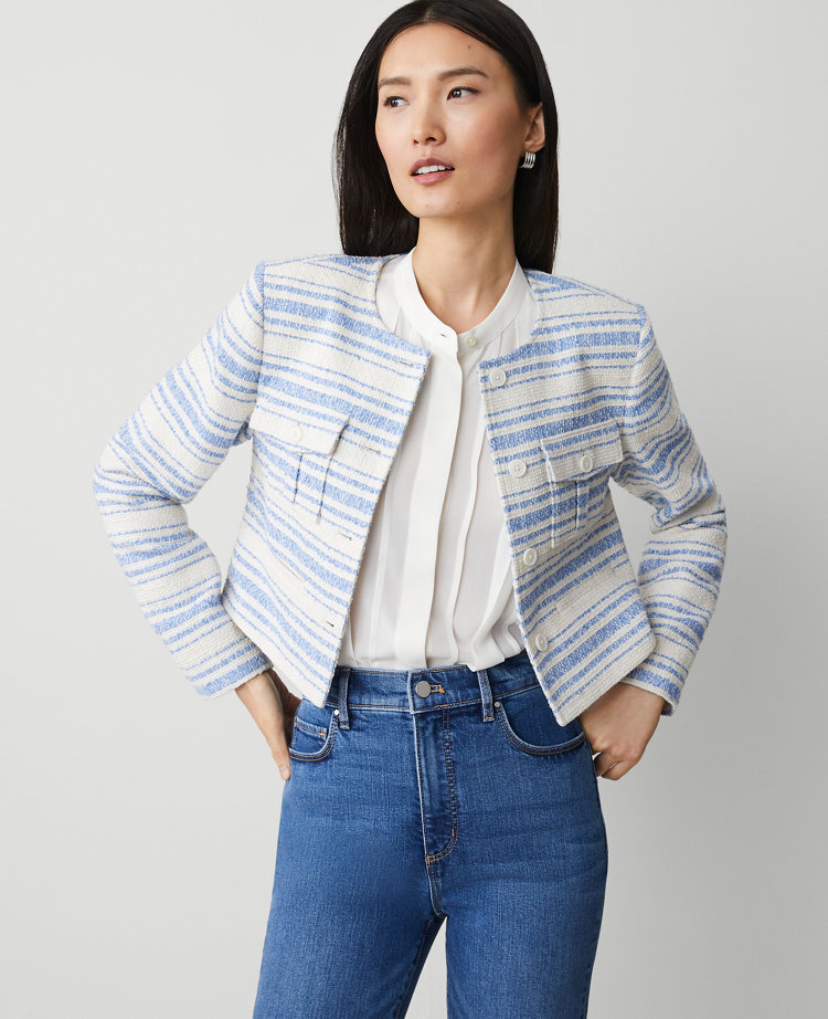 Petite Striped Tweed Cropped Jacket