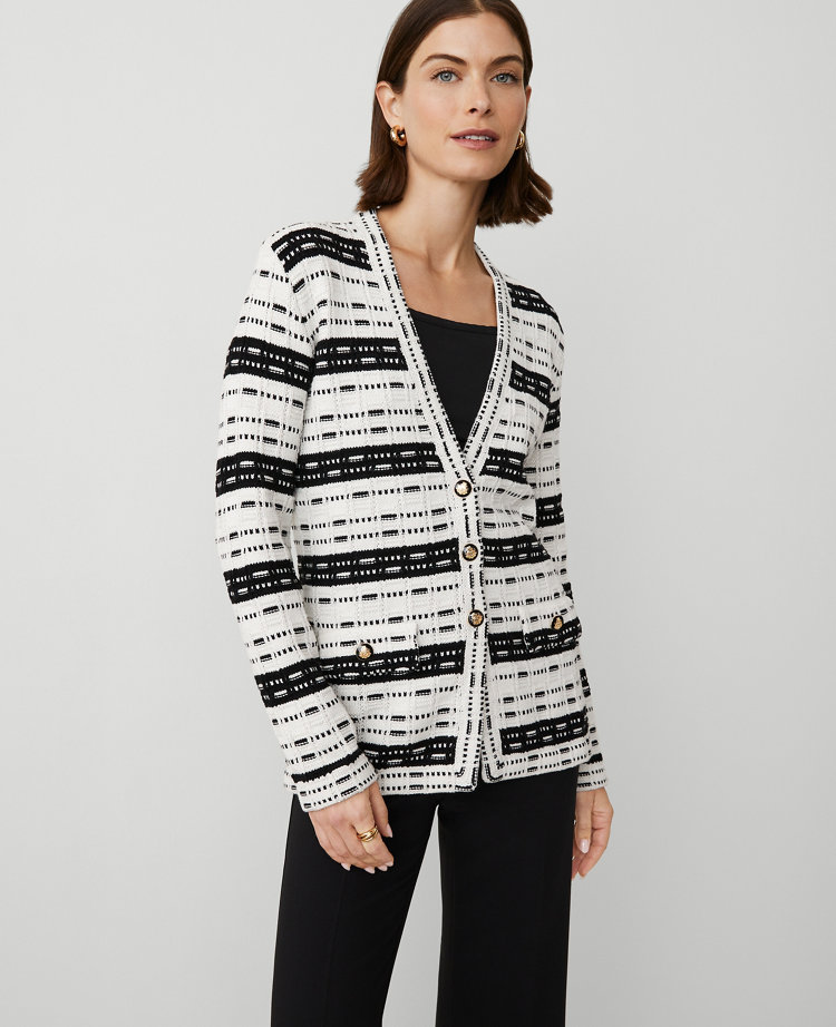 Petite Striped Tweed Sweater Jacket