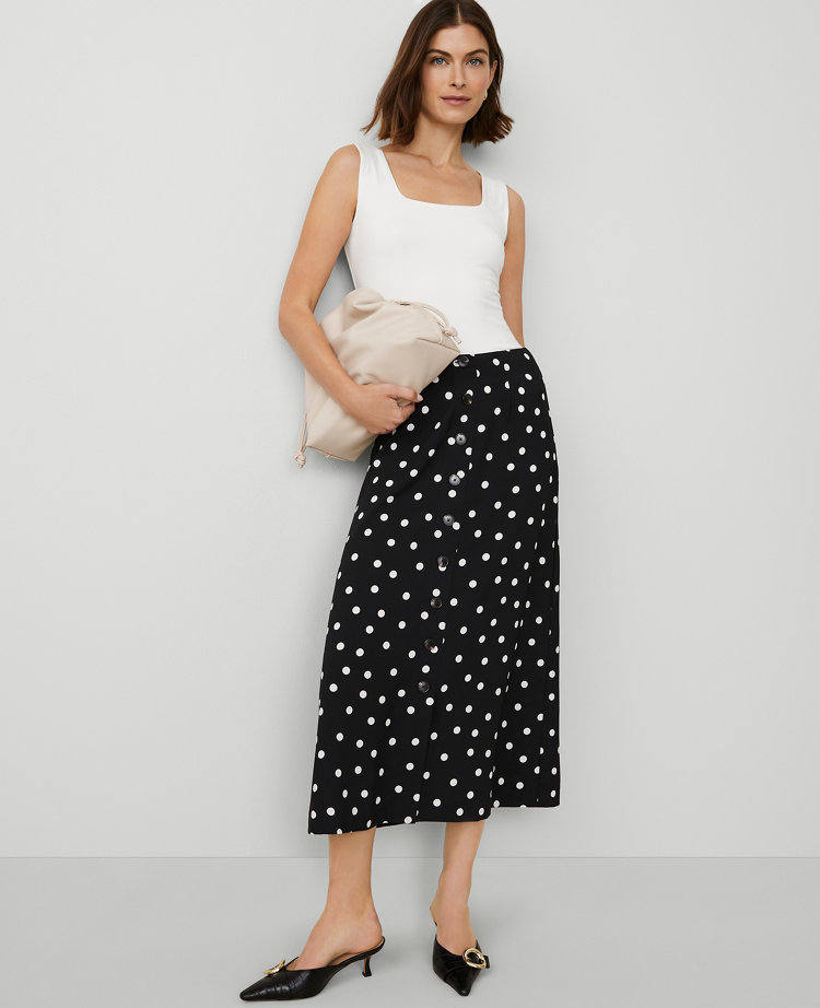 Dotted Crepe Button Maxi Skirt