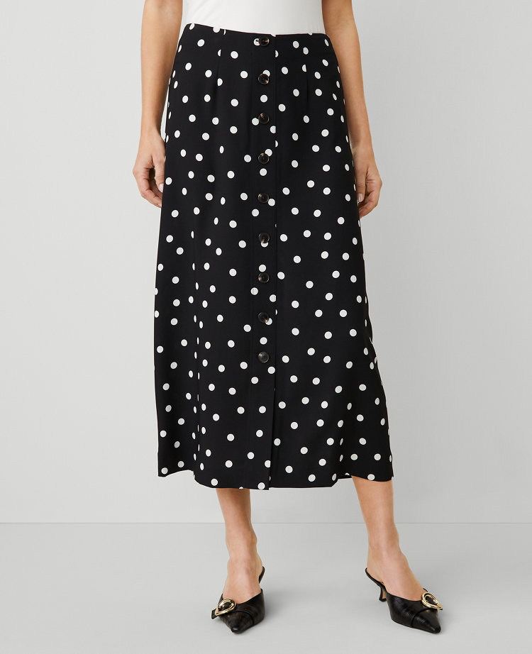 Dotted Crepe Button Maxi Skirt