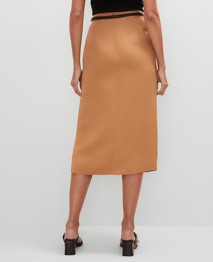 Linen-Blend Belted Wrap Skirt