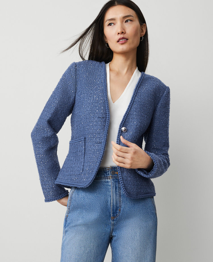 Petite Striped Tweed Fitted Jacket carousel Product Image 1