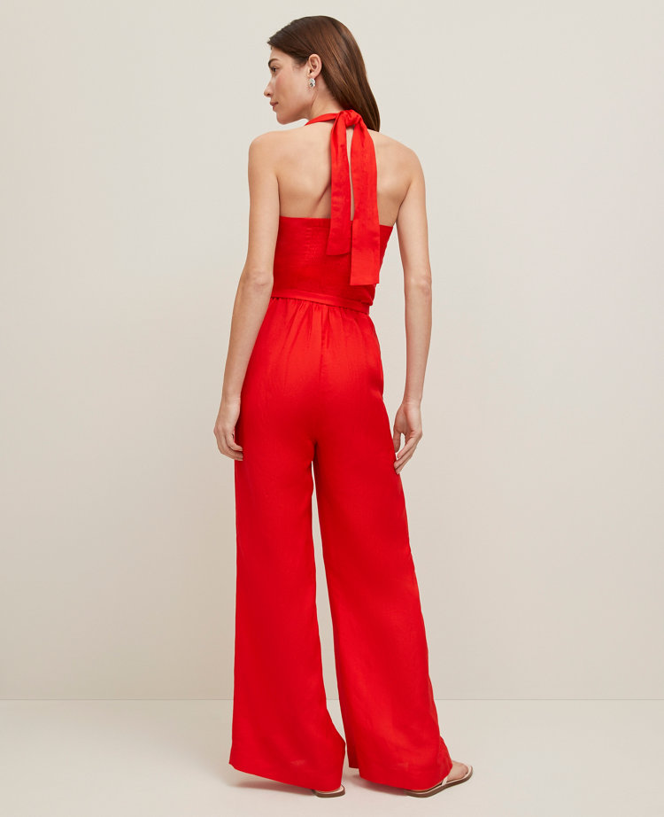 Linen-Blend Halter Jumpsuit