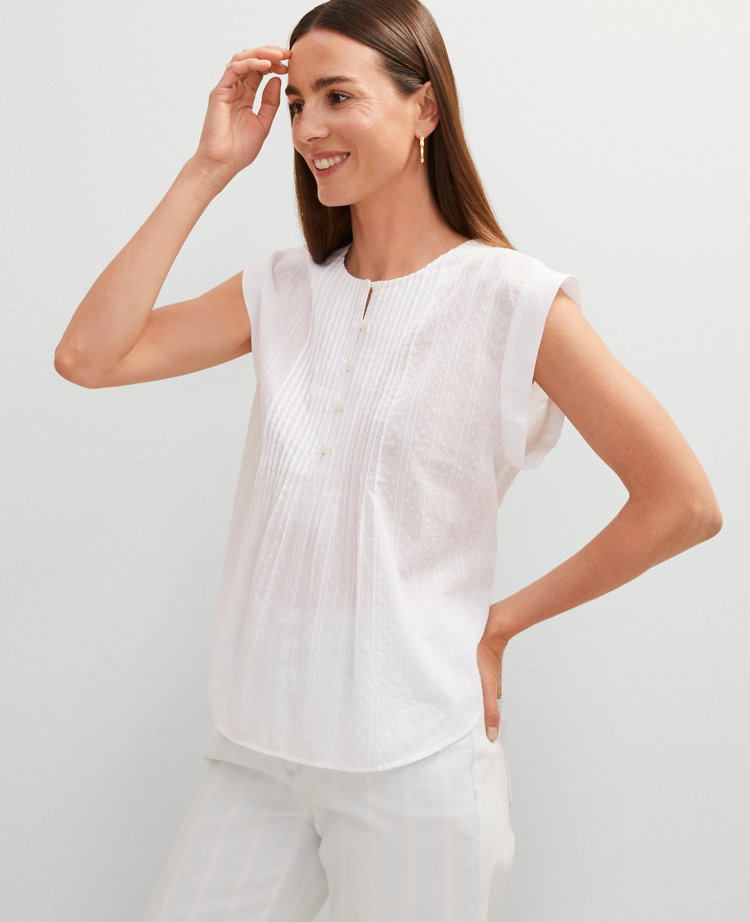 Eyelet Pintucked Sleeveless Top