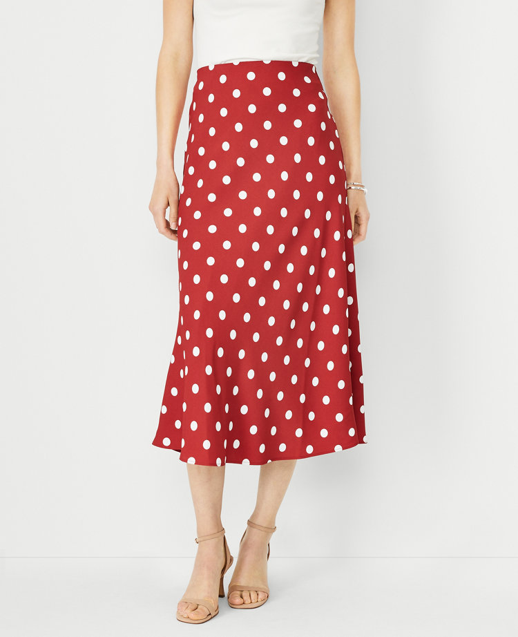 Dot Bias Midi Slip Skirt
