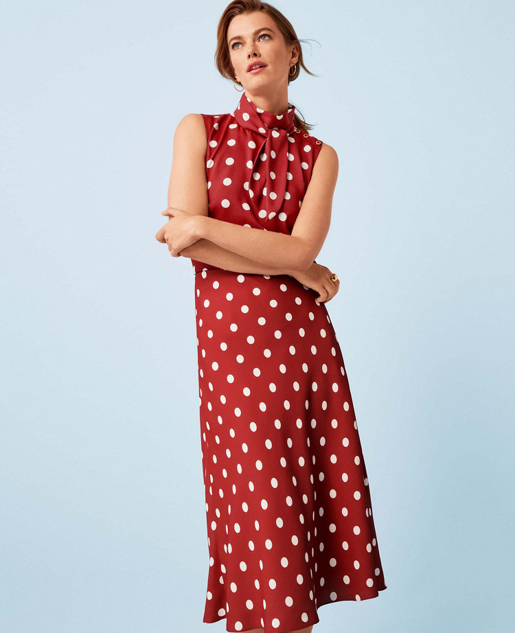 Dot Bias Midi Slip Skirt