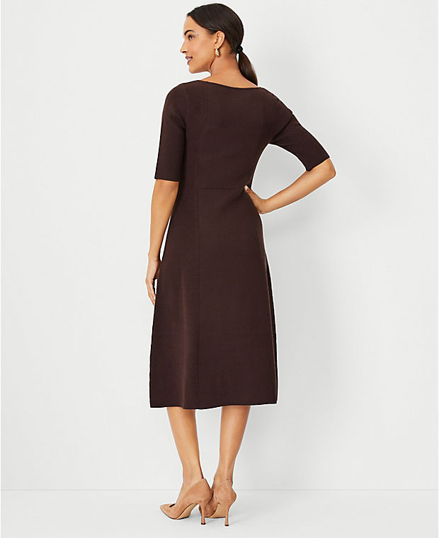 Ribbed Square Neck Sweater Dress