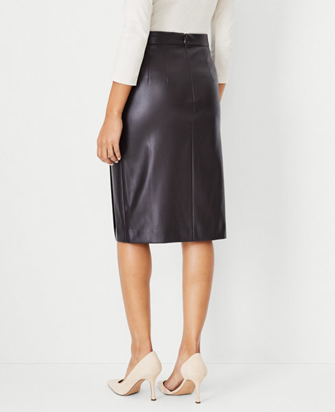 Faux Leather Side Tucked Wrap Pencil Skirt