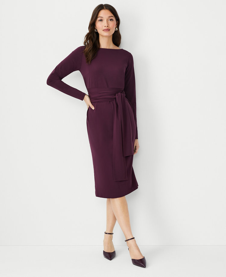 Tie Waist Long Sleeve Sheath Dress