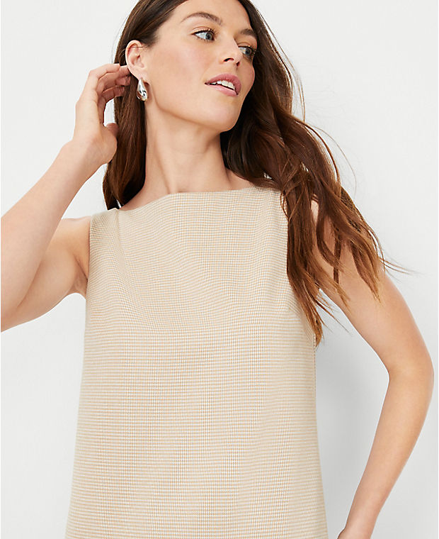 The Boatneck Sleeveless Shift Dress in Micro Houndstooth Double Knit