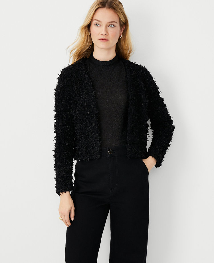 Feathery V-Neck Sweater Jacket