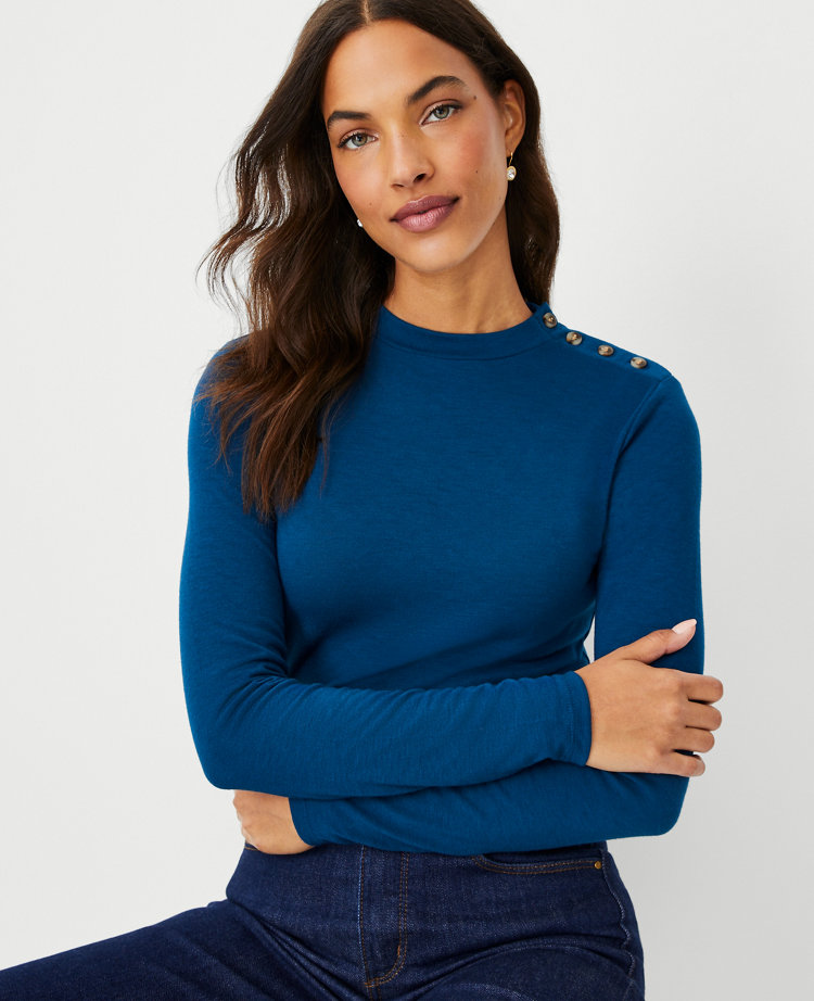 Haut Col Montant Rayé J.CREW - Taille XS, Navy/Rouge, Manches Longues, Coton - Neuf Avec Étiquettes