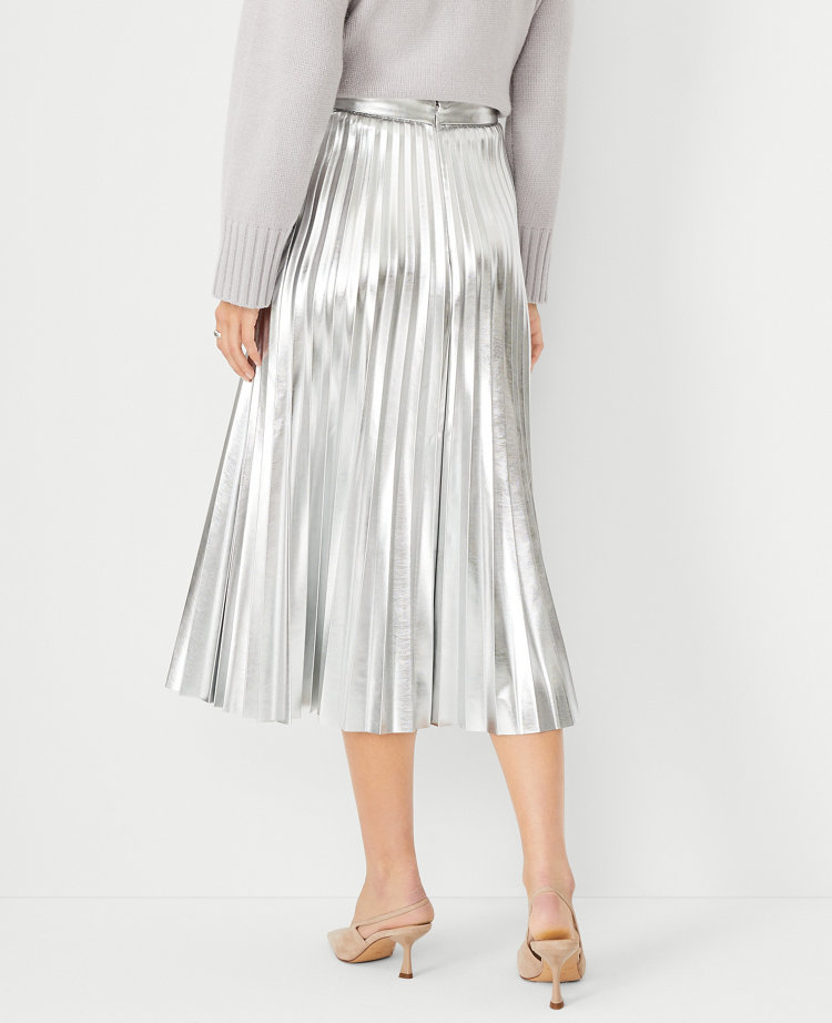 Faux Leather Pleated Midi Skirt