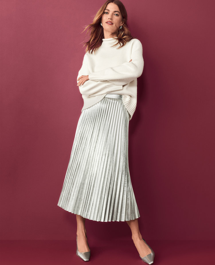 Ann taylor shop metallic pleated skirt