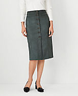 Faux Suede Seamed Button Midi Skirt carousel Product Image 1