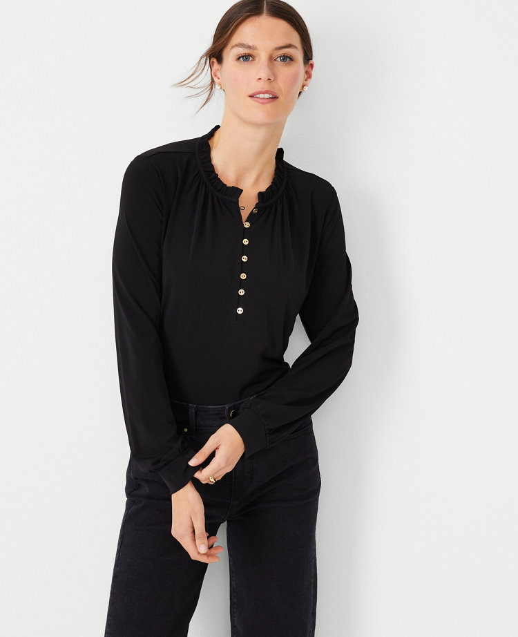 Ruffle Neck Button Top