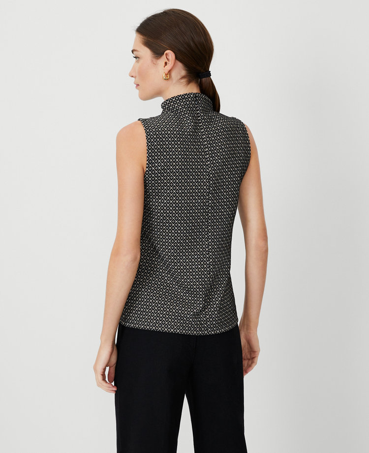 Metallic Geo Jacquard Sleeveless Mock Neck Top