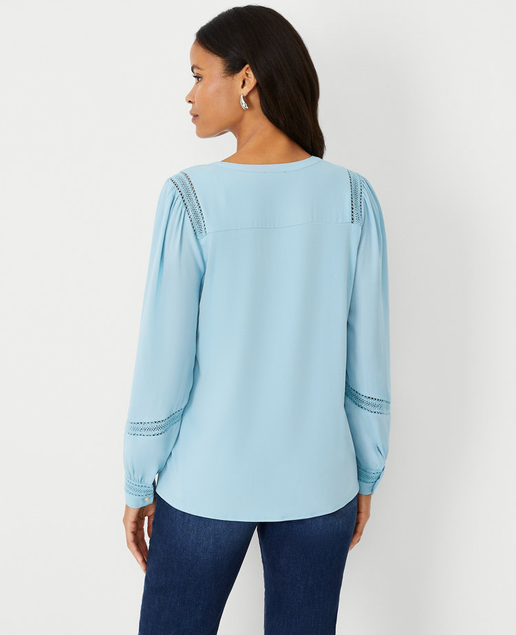 Lace Inset Mixed Media Blouse