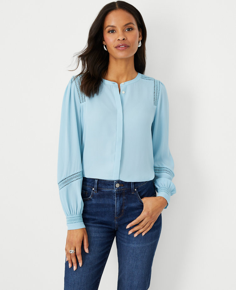 Lace Inset Mixed Media Blouse