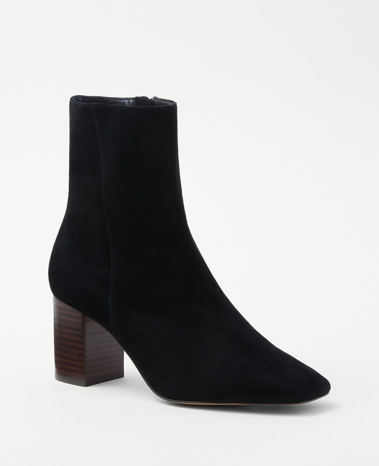 Ann Taylor High Block Heel Suede Booties Women's