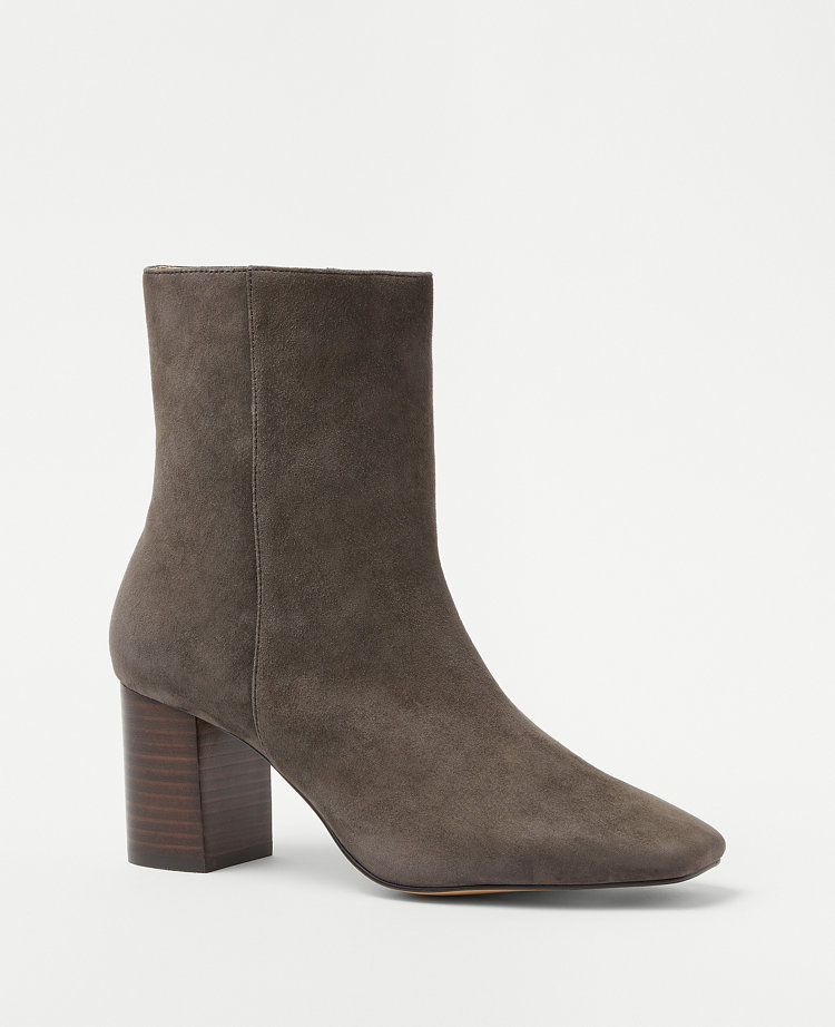 Grey suede booties with heel sale