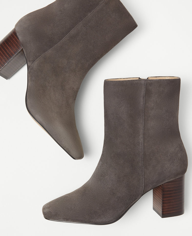 Grey suede clearance block heel boots