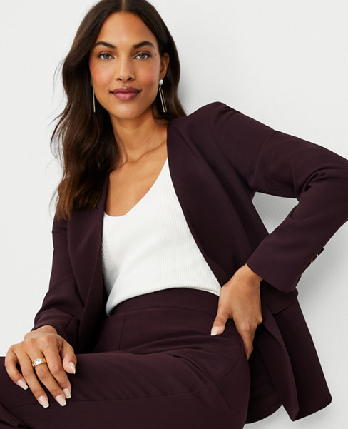 The Collarless Double Breasted Blazer in Fluid Crepe
