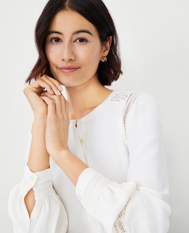 Lace Inset Mixed Media Blouse