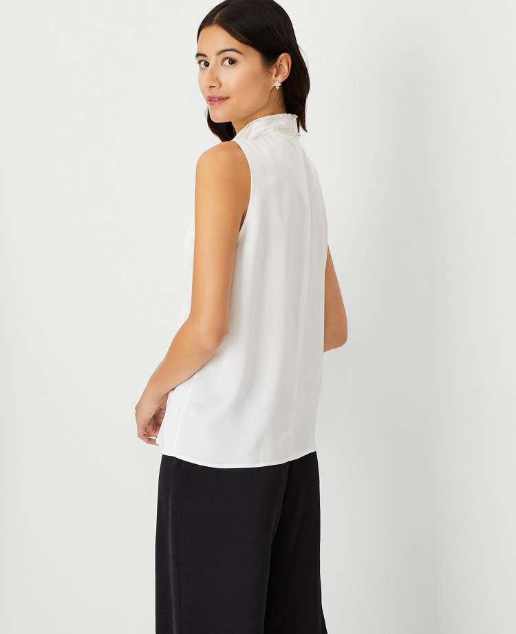 Crystal Trim Mock Neck Shell