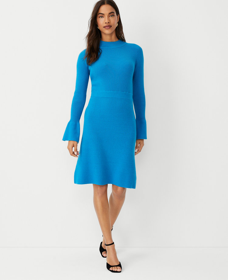 Ribbed Button Cuff Sweater Dress