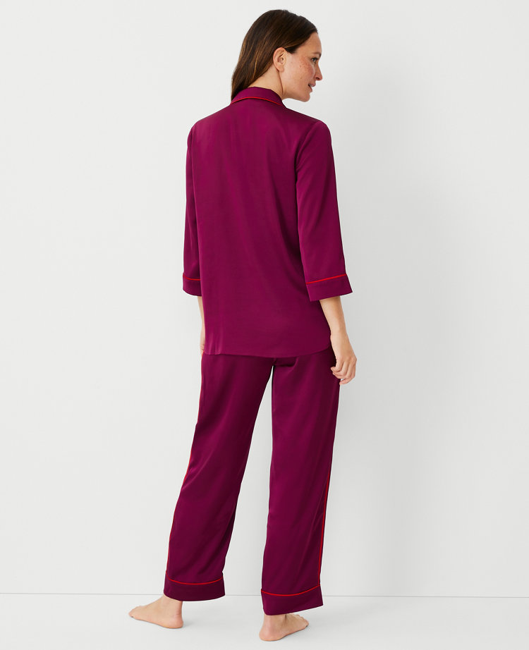 Silk Piped Pyjama Set, Pyjamas