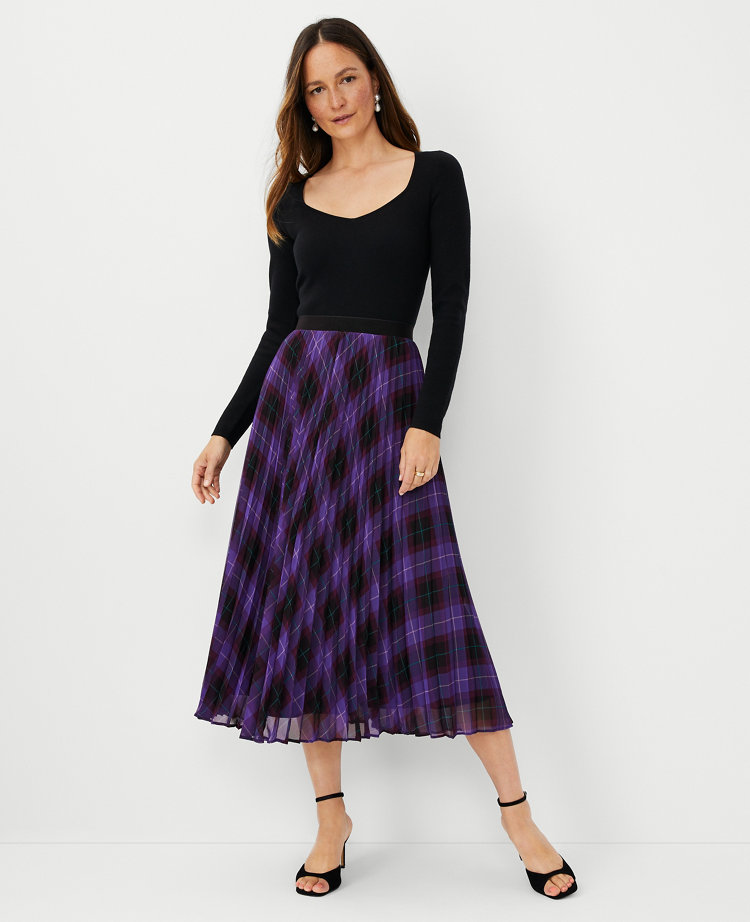 Plaid A-Line Midi Skirt